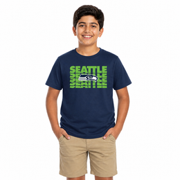 Seattle Seahawks NFL Youth Repeating Logo Football T-Shirt - Navy