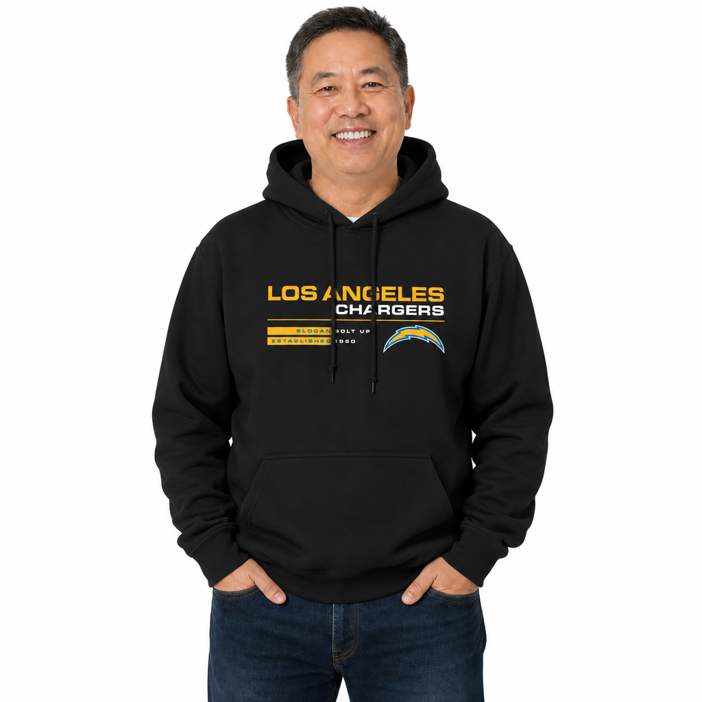 Los Angeles Chargers Adult NFL Speed Stat Sheet Fleece Hooded Sweatshirt - Black
