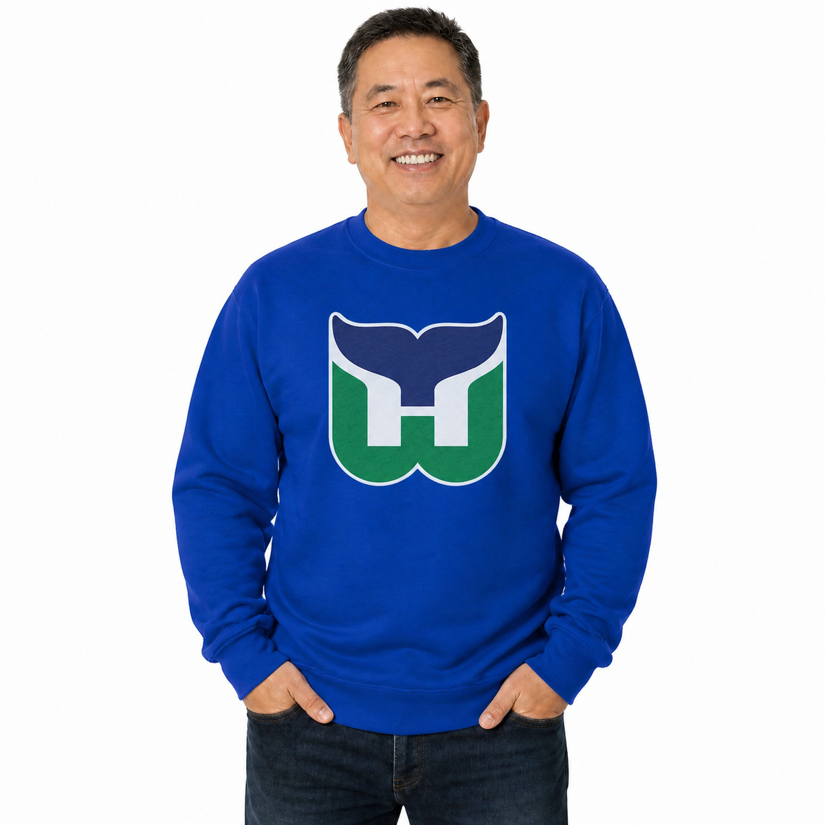 Hartford Whalers NHL Retro Logo Fleece Crewneck Sweatshirt Men Women - Royal Heather