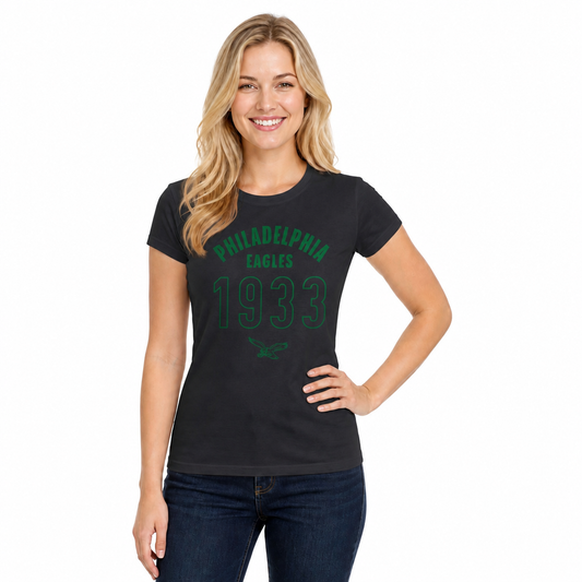 Philadelphia Eagles  Women's Big Date T-Shirt NFL Short Sleeve Tee - Black