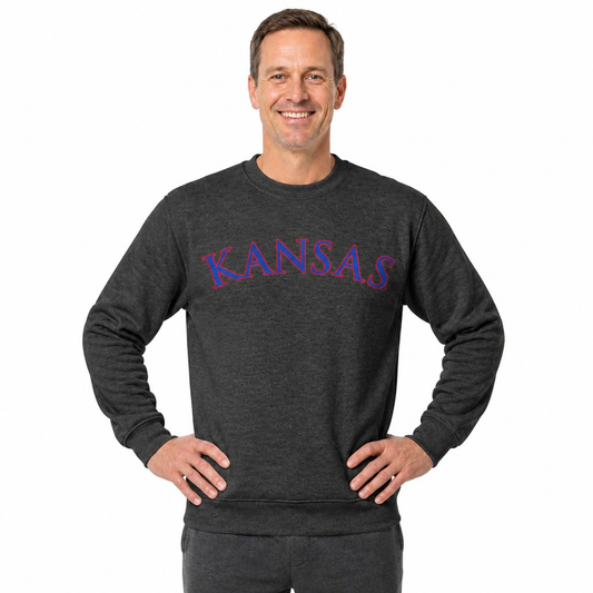 Kansas Jayhawks NCAA Adult Charcoal Crewneck Fleece Sweatshirt - Charcoal