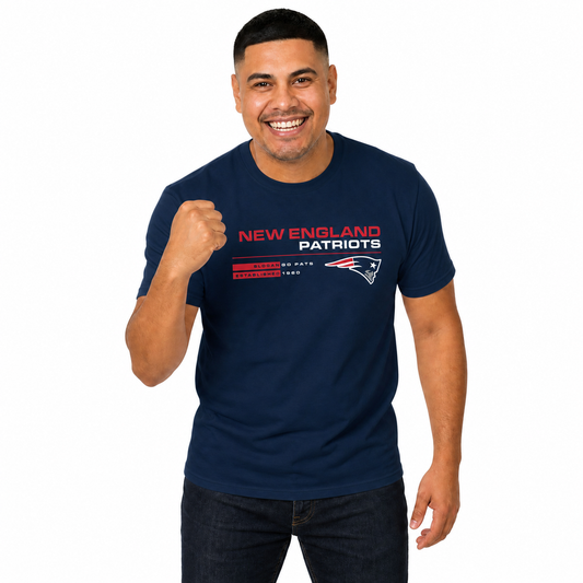 New England Patriots Adult NFL Speed Stat Sheet T-Shirt - Navy
