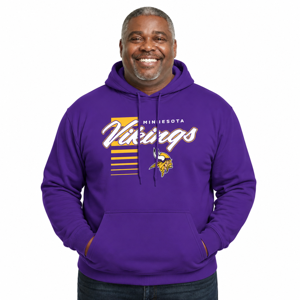 Minnesota Vikings NFL Adult Unisex Retro Script Ultra Soft Fleece Hooded Sweatshirt - Purple