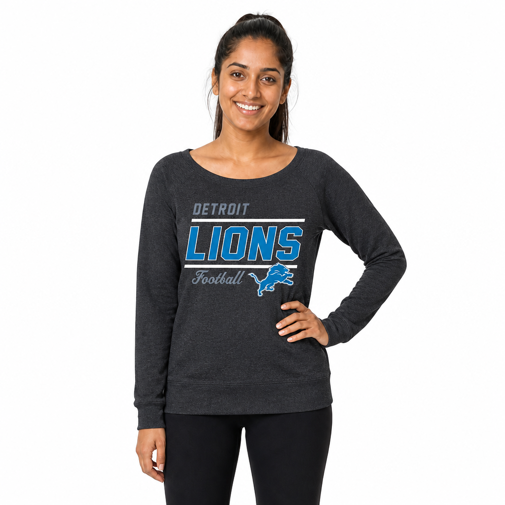 Detroit Lions Women's Gameday Crewneck Sweatshirt Long Sleeve - Charcoal