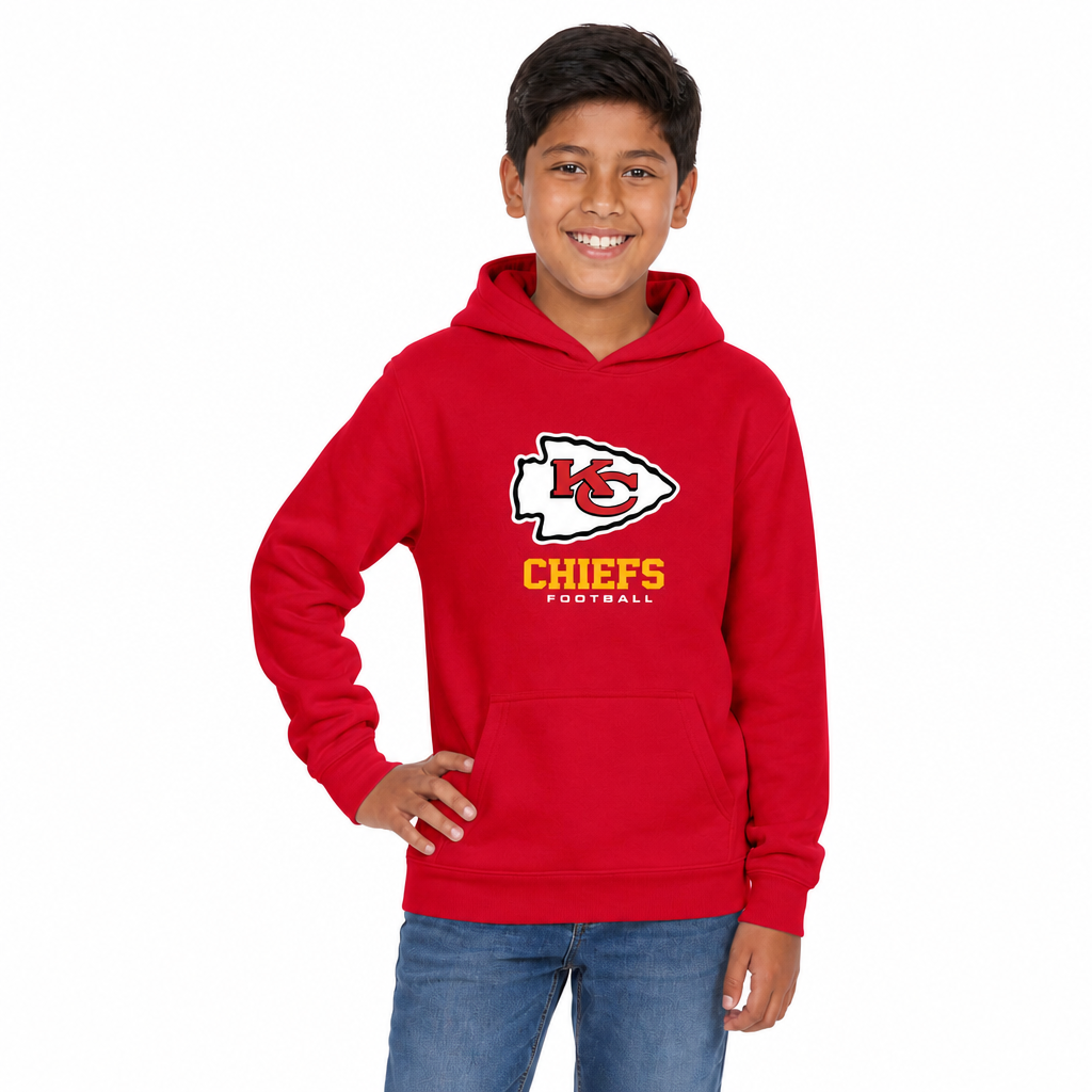 Kansas City Chiefs NFL Youth Large Logo Fleece Hoodie Boys Girls - Red