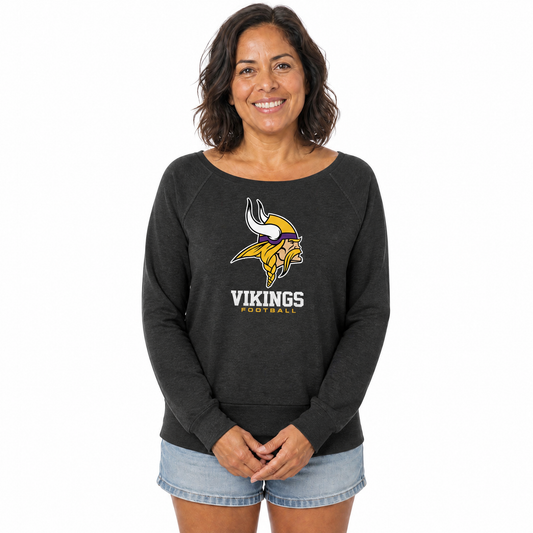 Minnesota Vikings  Women NFL French Terry Slouchy Top Scoop Neckline - Charcoal