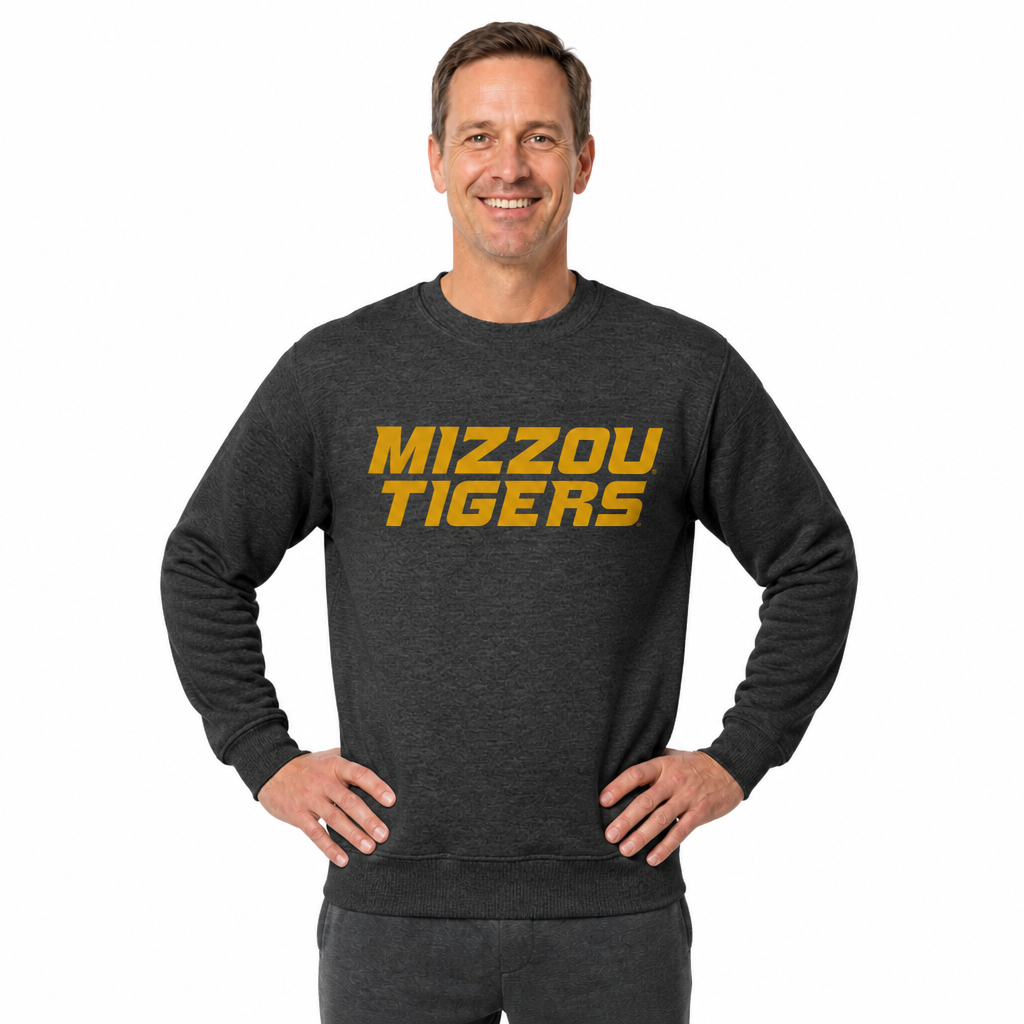 Missouri Tigers NCAA Adult Charcoal Crewneck Fleece Sweatshirt - Charcoal
