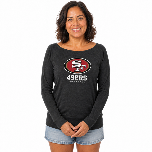 San Francisco 49ers  Women NFL French Terry Slouchy Top Scoop Neckline - Charcoal