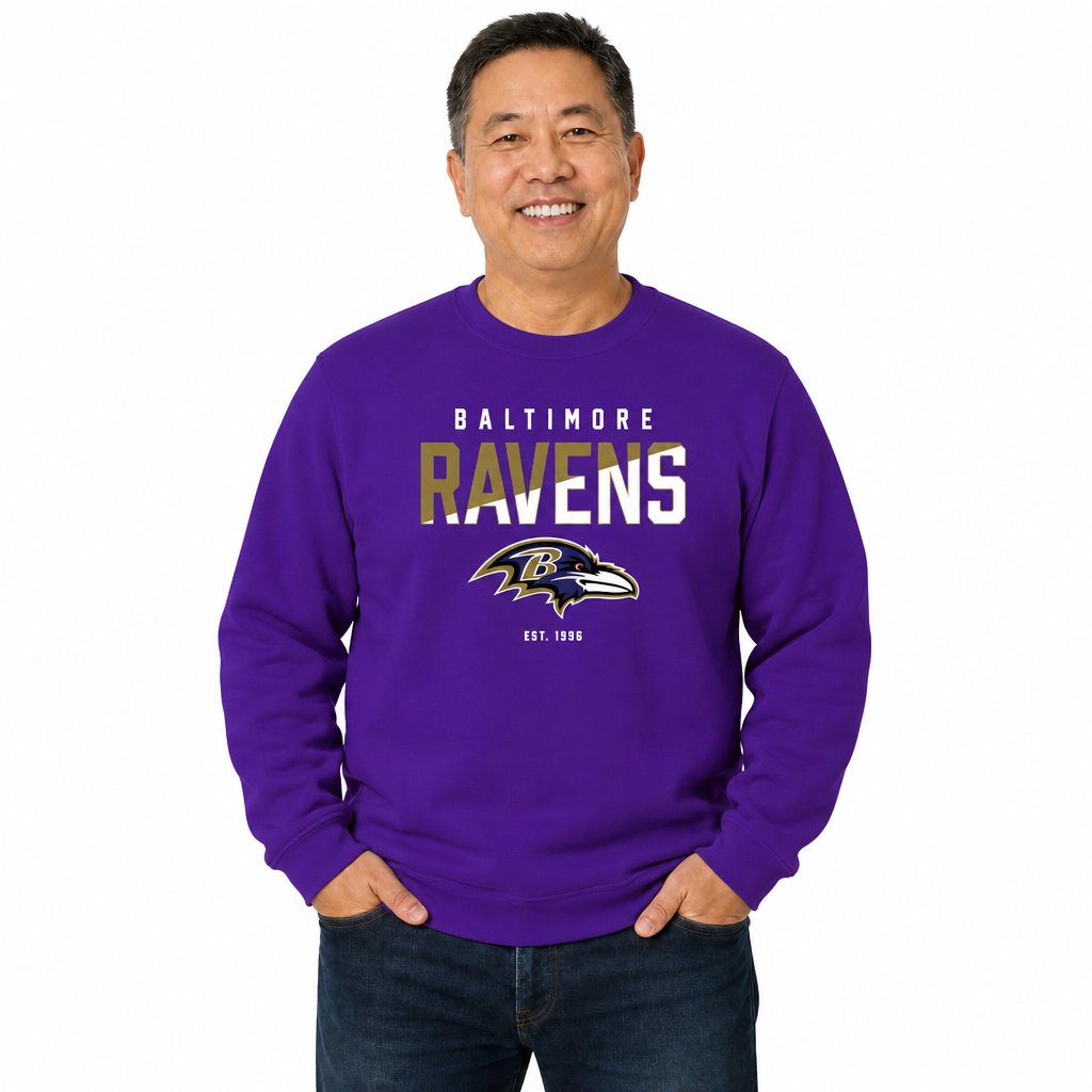 Baltimore Ravens NFL Color Block Fleece Crewneck - Purple