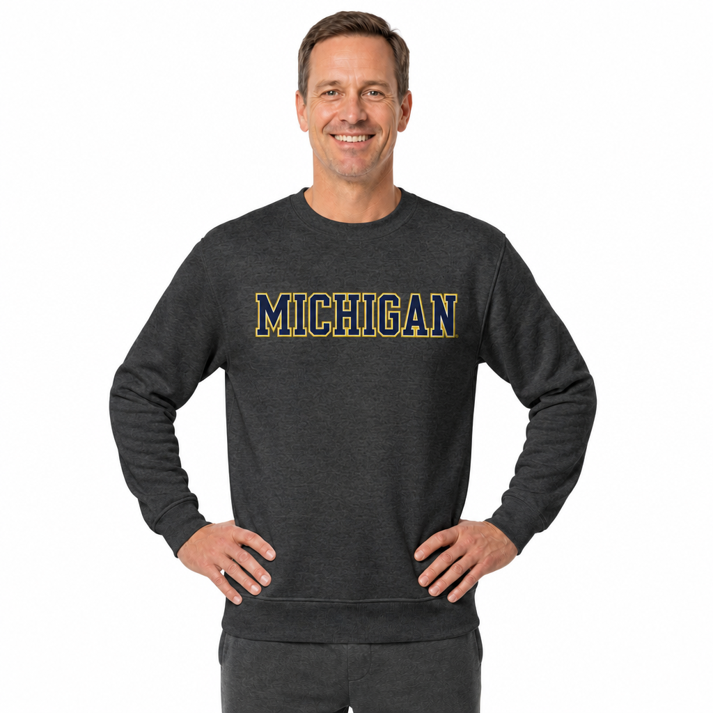 Michigan Wolverines NCAA Adult Charcoal Crewneck Fleece Sweatshirt - Charcoal