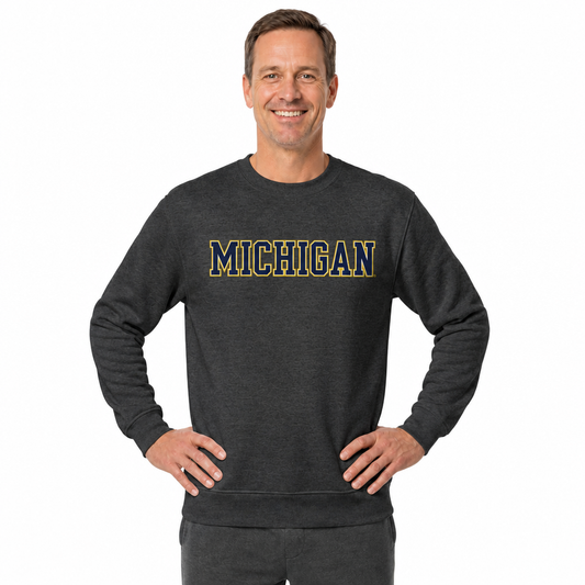 Michigan Wolverines NCAA Adult Charcoal Crewneck Fleece Sweatshirt - Charcoal