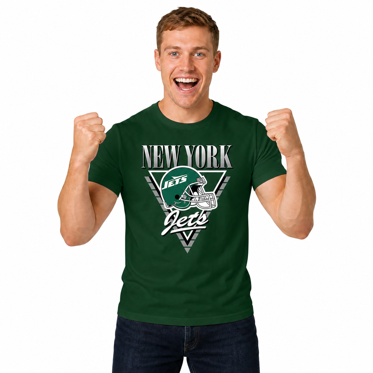 New York Jets NFL Retro Triangle T-Shirt - Forest Green