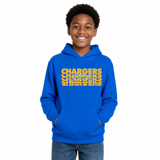 Los Angeles Chargers NFL Youth Repeating Logo Football Fleece Hooded Sweatshirt - Royal