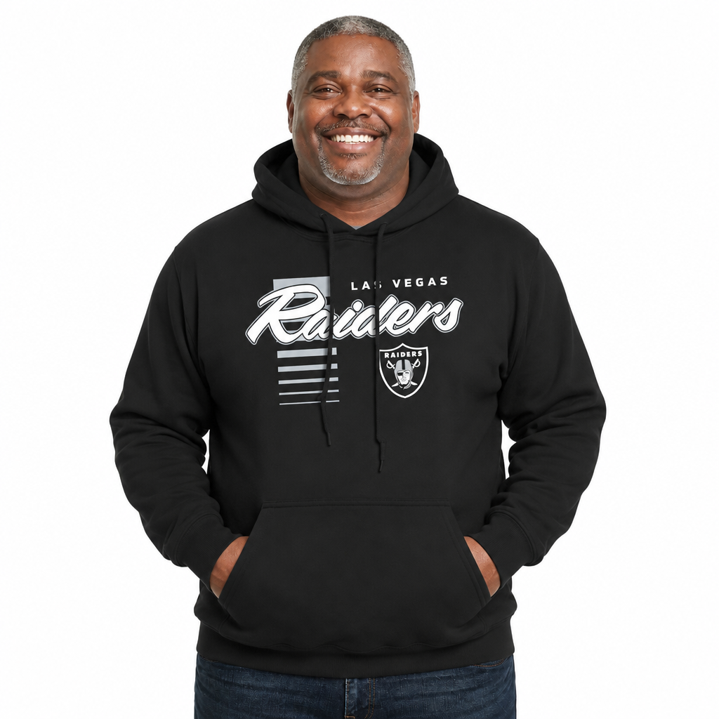 Las Vegas Raiders NFL Adult Unisex Retro Script Ultra Soft Fleece Hooded Sweatshirt - Black