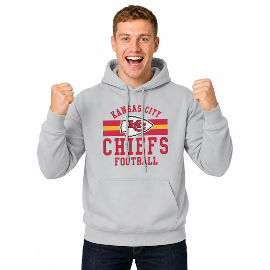 Kansas City Chiefs NFL Team Stripe Hooded Sweatshirt- Soft Pullover Sports Hoodie For Men & Women - Sport Gray