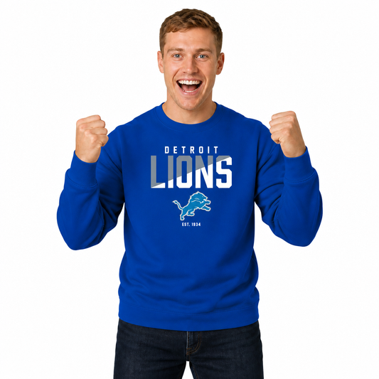 Detroit Lions NFL Color Block Fleece Crewneck - Royal