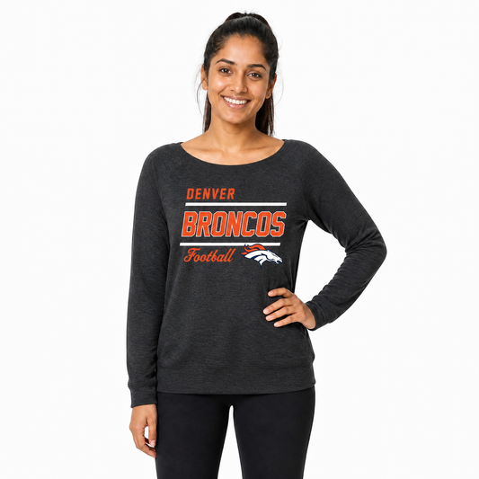 Denver Broncos Women's Gameday Crewneck Sweatshirt Long Sleeve - Heather Charcoal