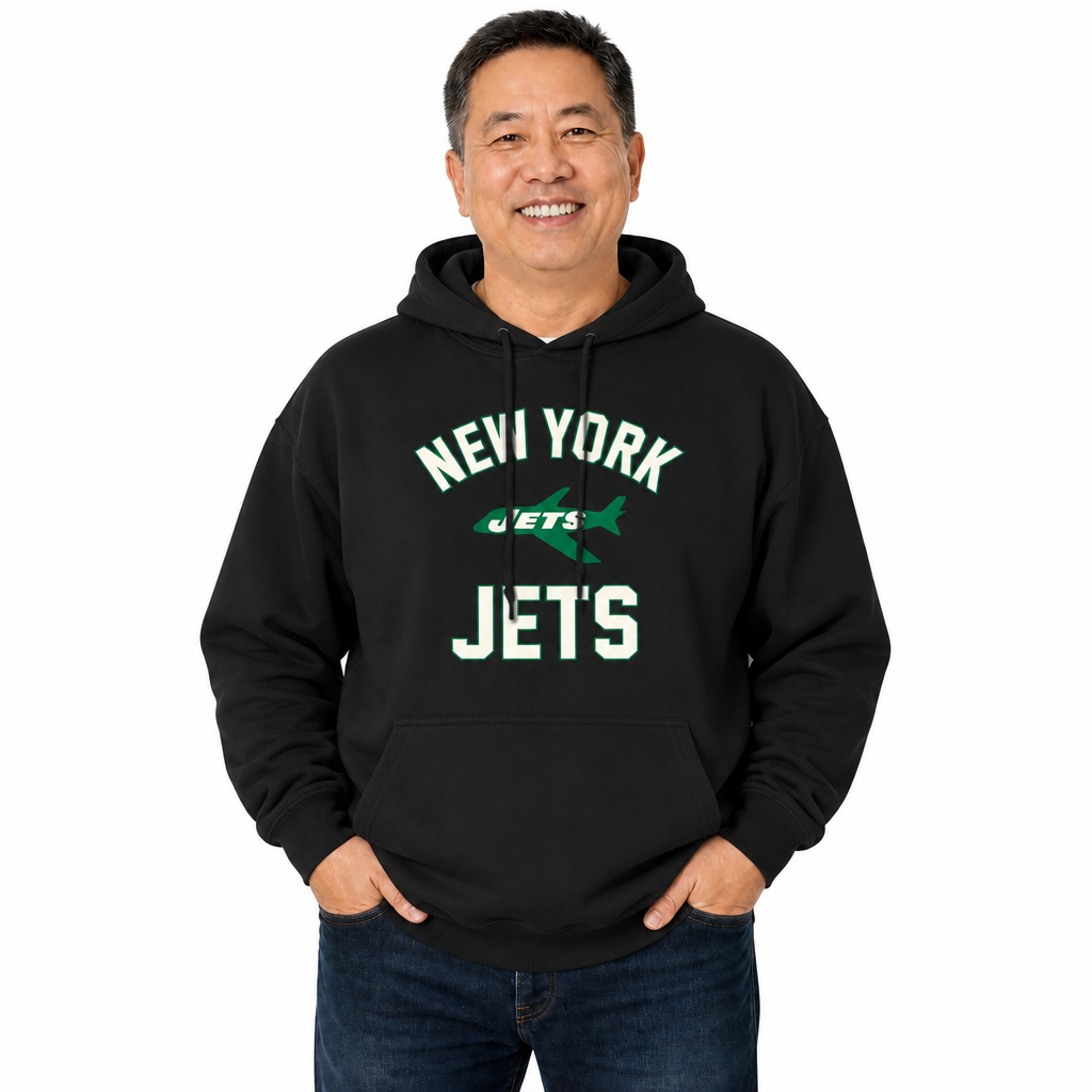 New York Jets NFL Adult Unisex Retro Gameday Ultra Soft Fleece Hooded Sweatshirt - Black