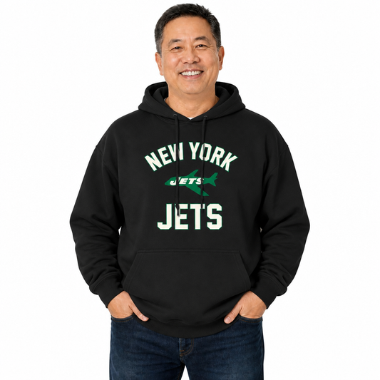 New York Jets NFL Adult Unisex Retro Gameday Ultra Soft Fleece Hooded Sweatshirt - Black