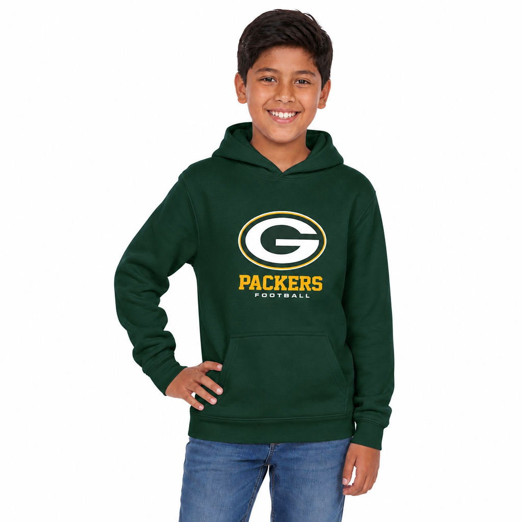 Green Bay Packers NFL Youth Large Logo Fleece Hoodie Boys Girls - Forest Green