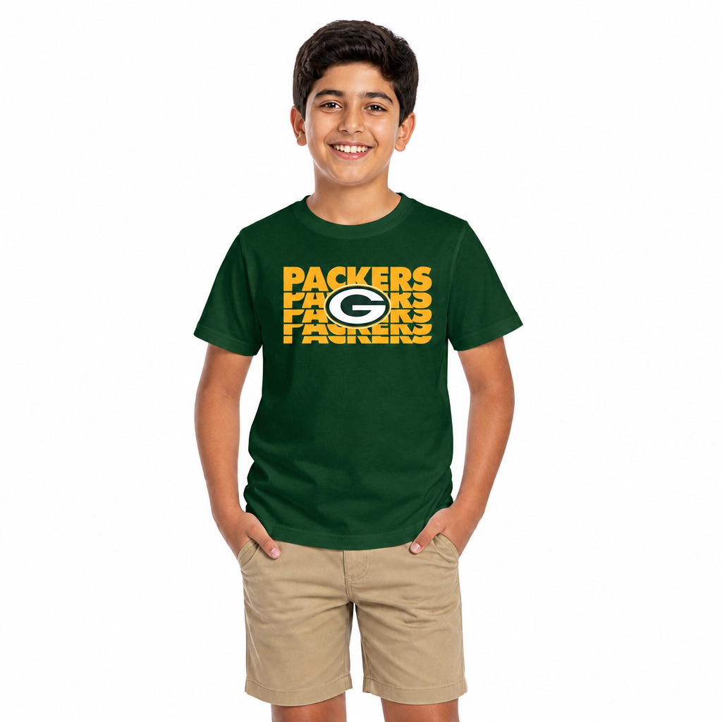 Green Bay Packers NFL Youth Repeating Logo Football T-Shirt - Forest Green