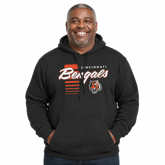Cincinnati Bengals NFL Adult Unisex Retro Script Ultra Soft Fleece Hooded Sweatshirt - Black