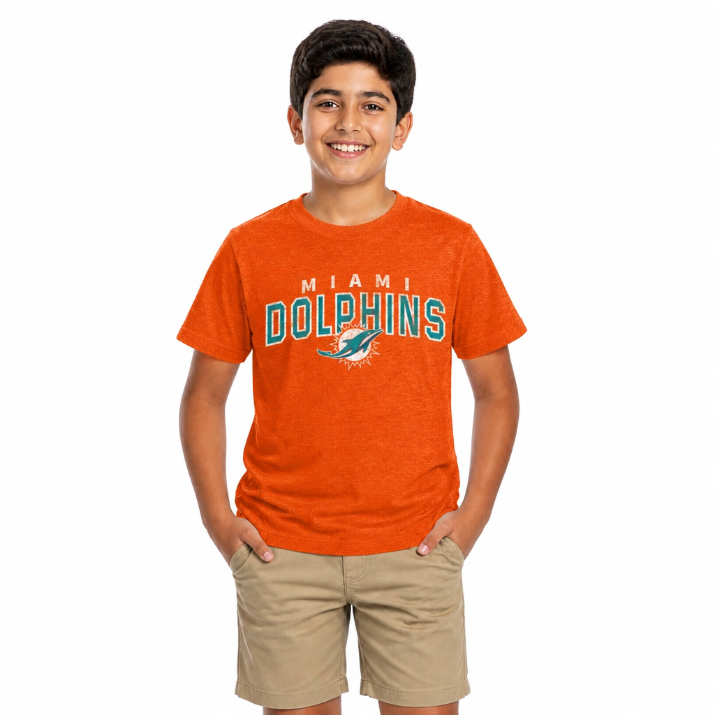Miami Dolphins NFL Youth Starting Fresh Tee- Pro Football Tag-Less T-Shirt For Boys & Girls - Orange