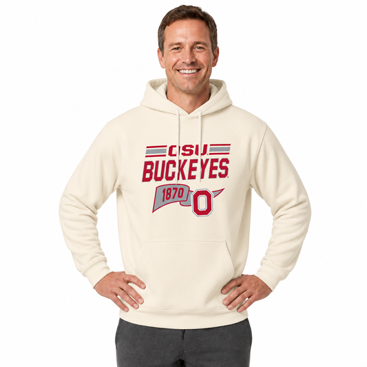 Ohio State Buckeyes NCAA Varsity Club Pennant Hoodie Fleece Men Women - Off White
