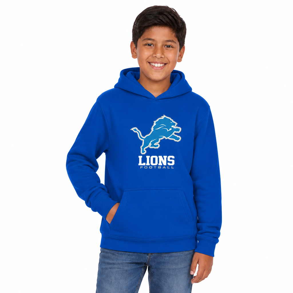 Detroit Lions NFL Youth Large Logo Fleece Hoodie Boys Girls - Royal