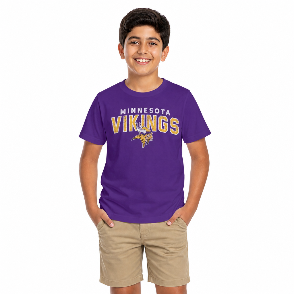 Minnesota Vikings NFL Youth Starting Fresh Tee- Pro Football Tag-Less T-Shirt For Boys & Girls - Purple
