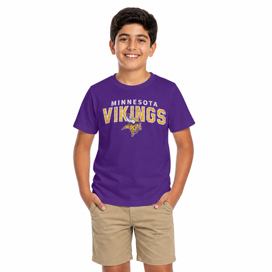Minnesota Vikings NFL Youth Starting Fresh Tee- Pro Football Tag-Less T-Shirt For Boys & Girls - Purple