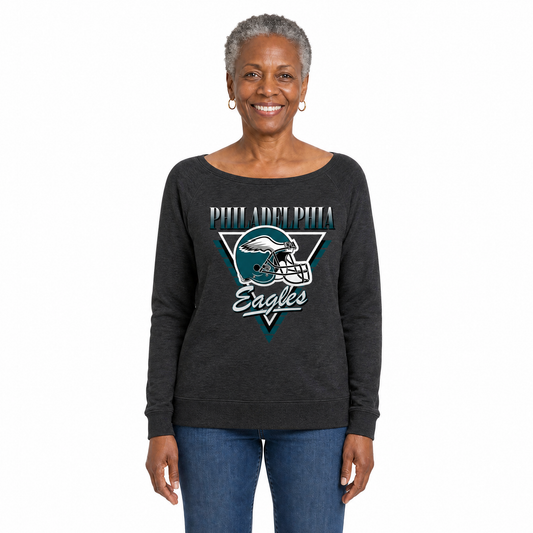 Philadelphia Eagles  Women's NFL Retro Triangle French Terry Crewneck Top - Heather Charcoal