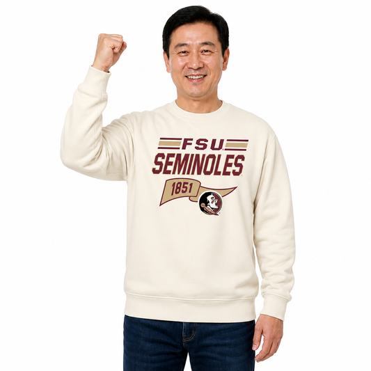 Florida State Seminoles Florida State Varsity Pennant Crewneck Sweatshirt Men Women Fleece - Off White