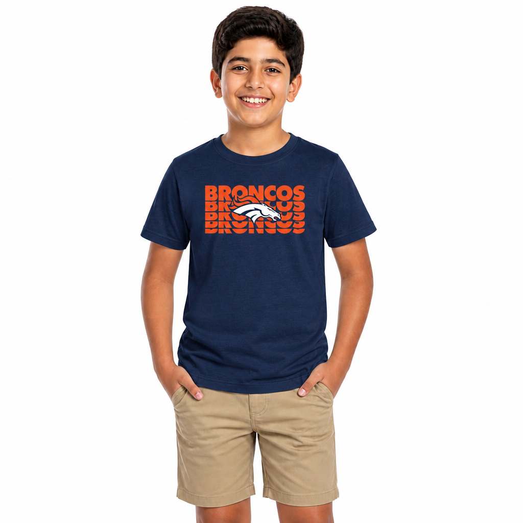 Denver Broncos NFL Youth Repeating Logo Football T-Shirt - Navy