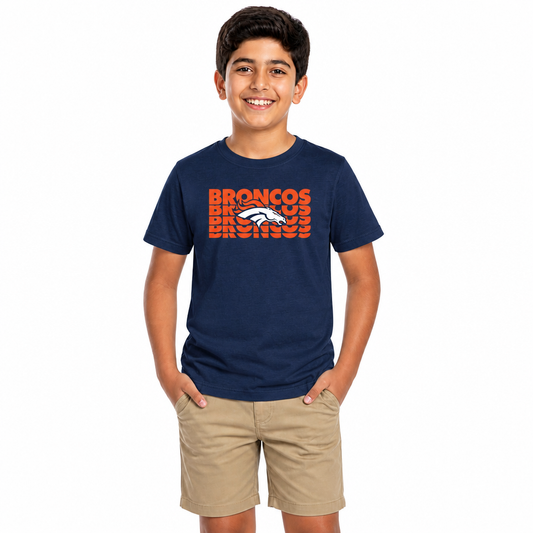 Denver Broncos NFL Youth Repeating Logo Football T-Shirt - Navy