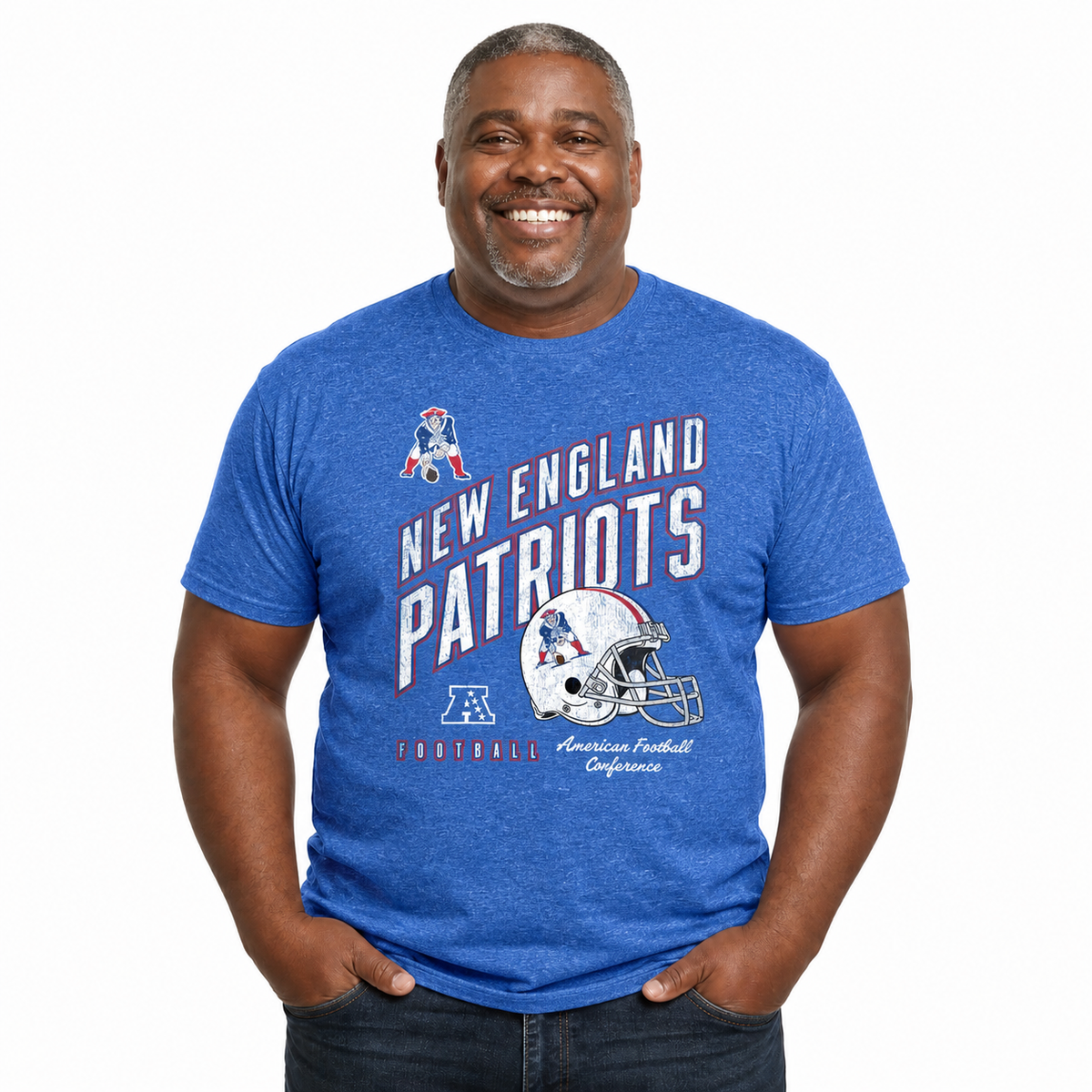 New England Patriots NFL Distressed Helmet T-Shirt - Royal Heather