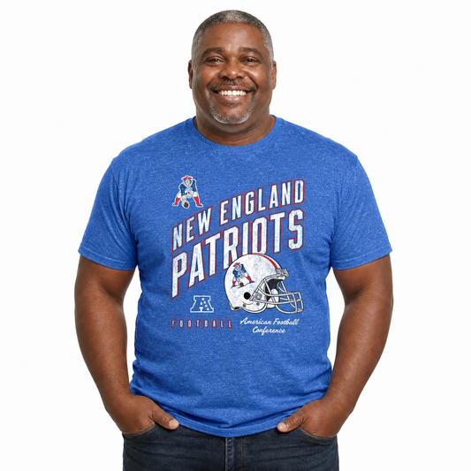 New England Patriots NFL Distressed Helmet T-Shirt - Royal Heather