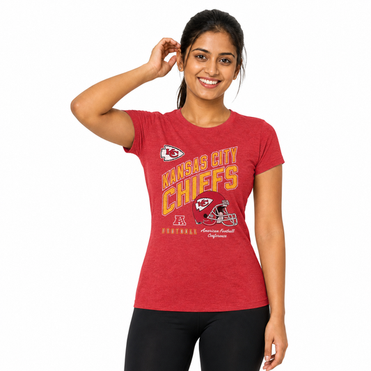 Kansas City Chiefs  Women's Distressed Helmet T-Shirt - Red Heather