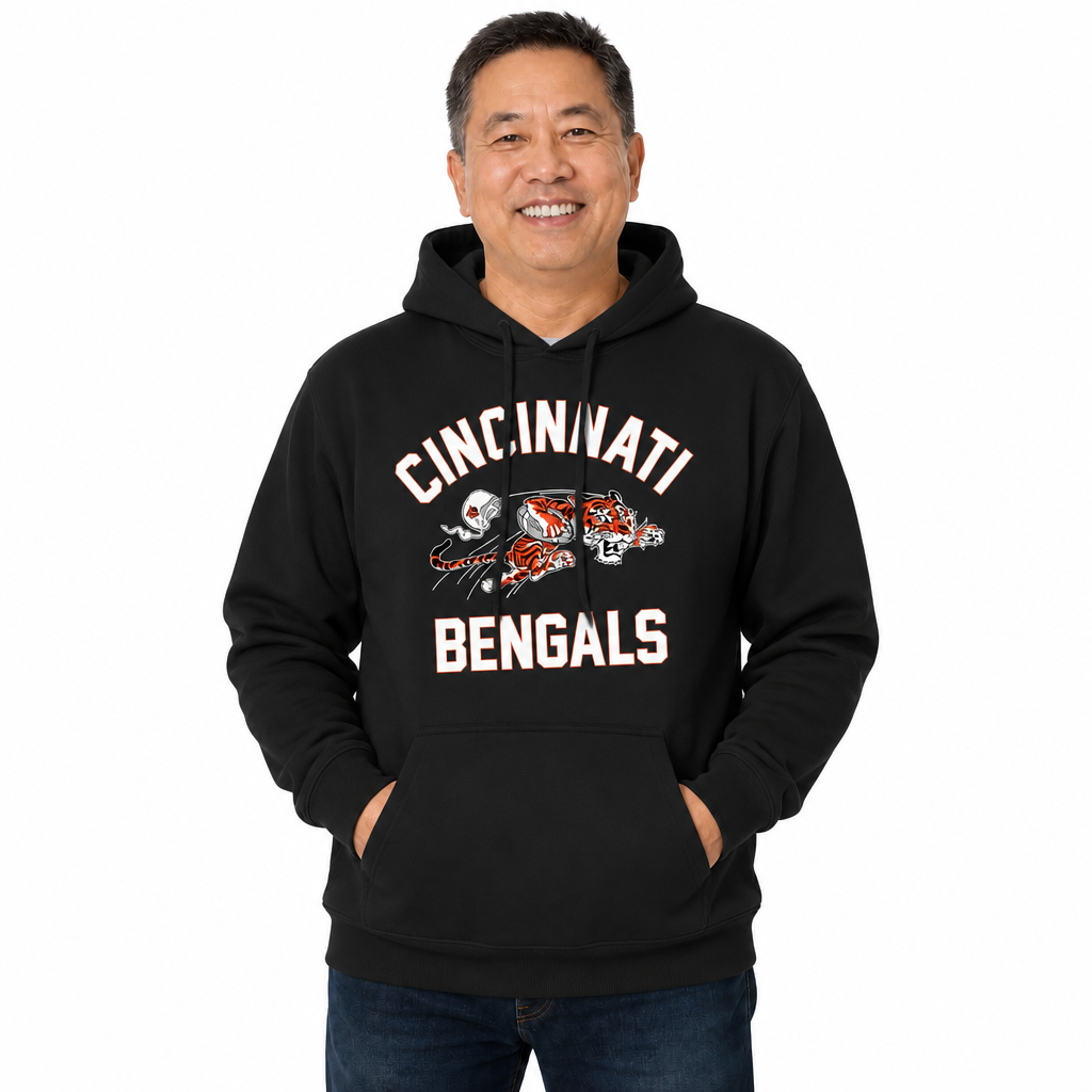 Cincinnati Bengals NFL Adult Unisex Retro Gameday Ultra Soft Fleece Hooded Sweatshirt - Black