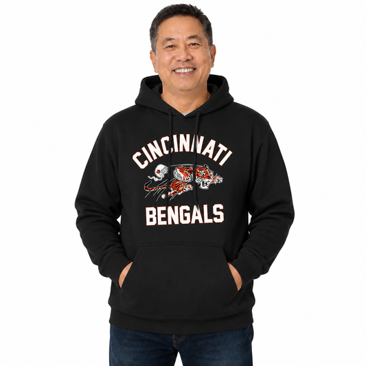 Cincinnati Bengals NFL Adult Unisex Retro Gameday Ultra Soft Fleece Hooded Sweatshirt - Black