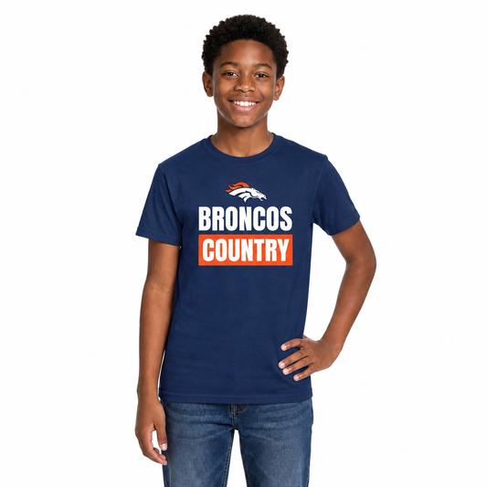 Denver Broncos NFL Youth Team Slogan Short Sleeve Lightweight T Shirt - Navy
