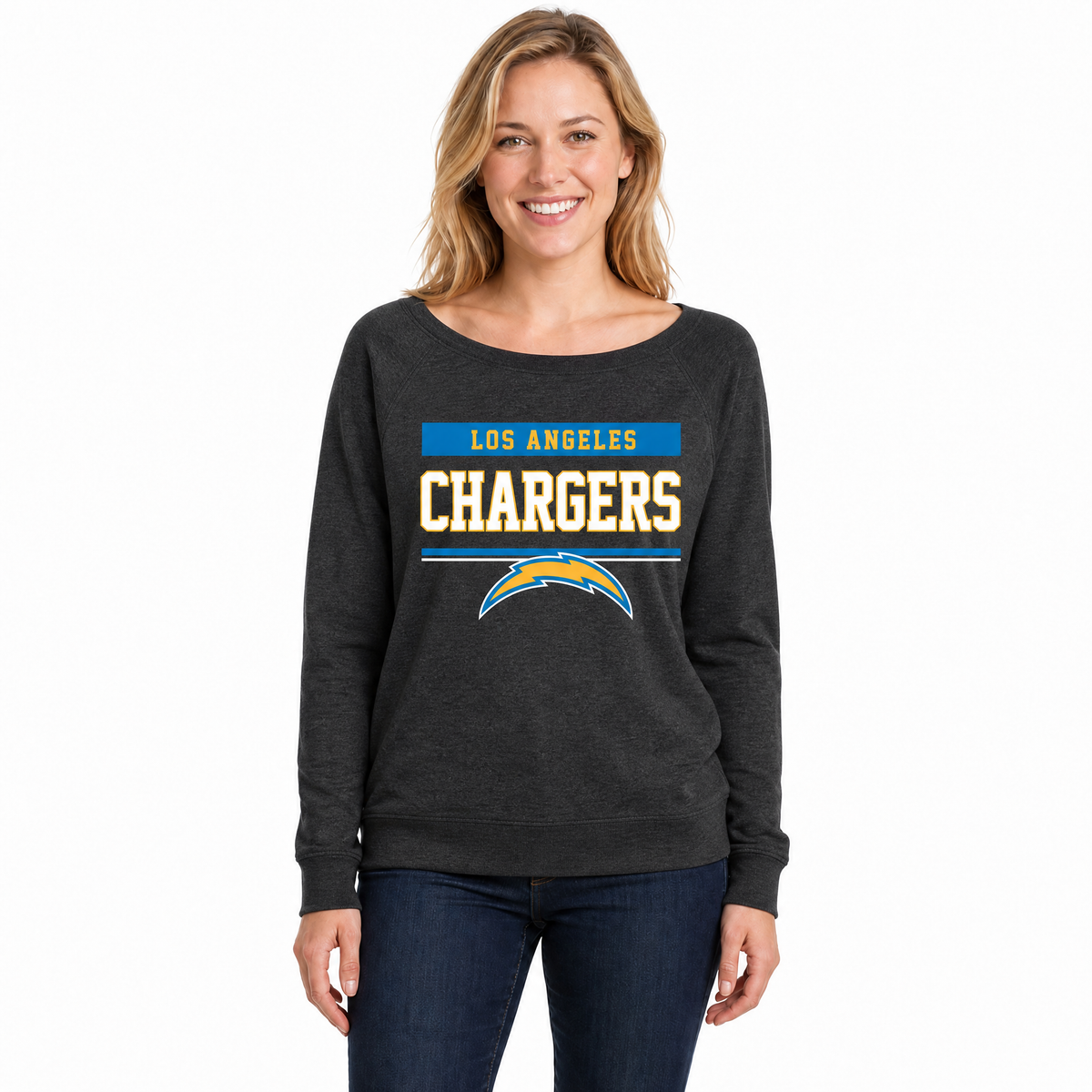 Los Angeles Chargers  NFL Women's French Terry Crewneck Sweatshirt - Charcoal