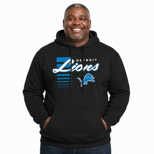 Detroit Lions NFL Adult Unisex Retro Script Ultra Soft Fleece Hooded Sweatshirt - Black