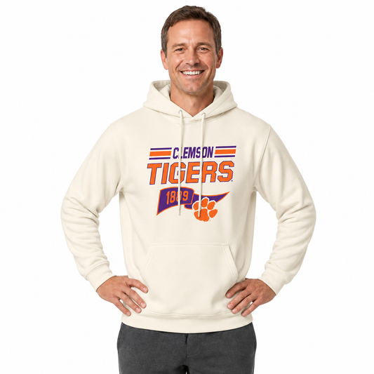 Clemson Tigers NCAA Varsity Club Pennant Hoodie Fleece Men Women - Off White