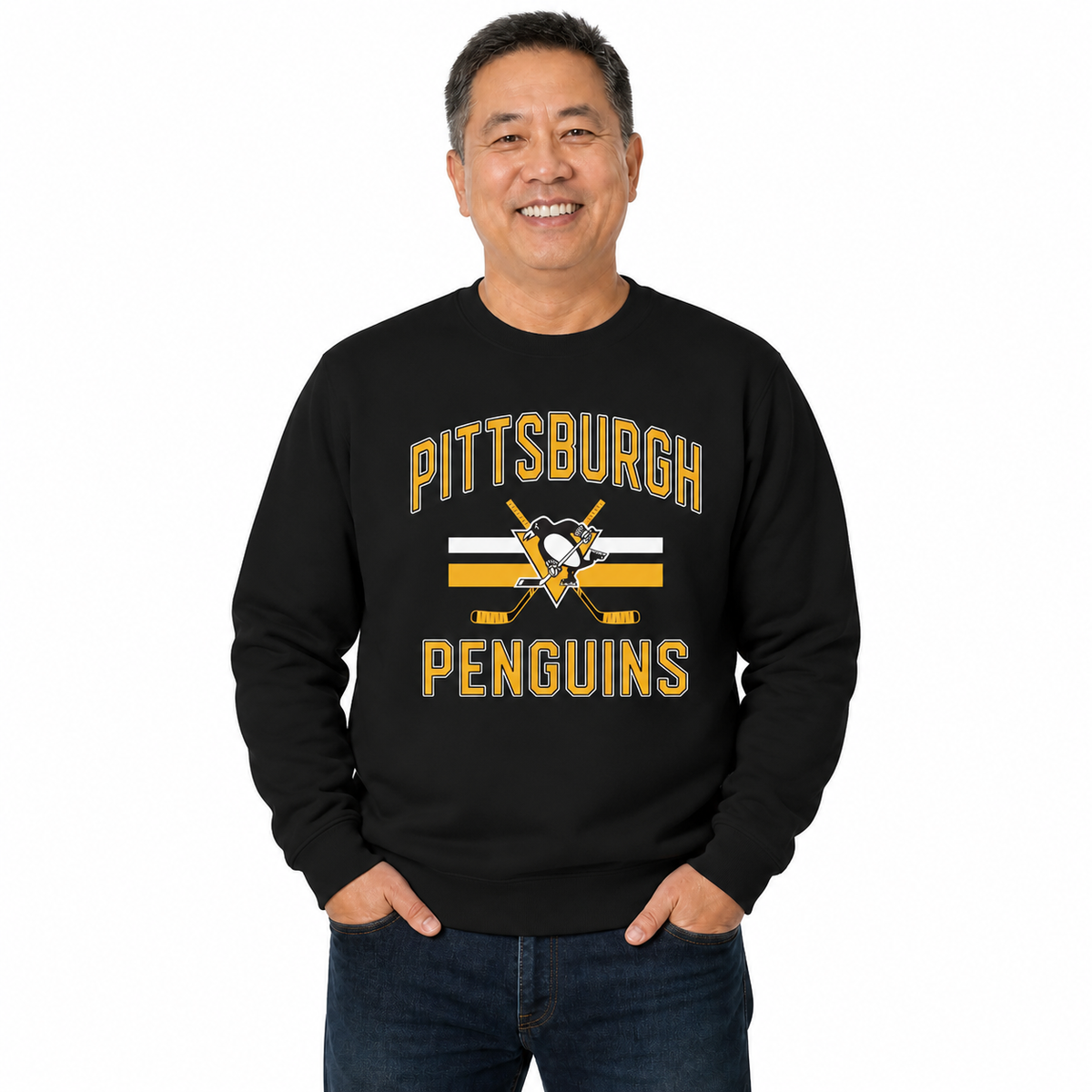 Pittsburgh Penguins NHL Faceoff Fleece Crewneck Sweatshirt Licensed - Black