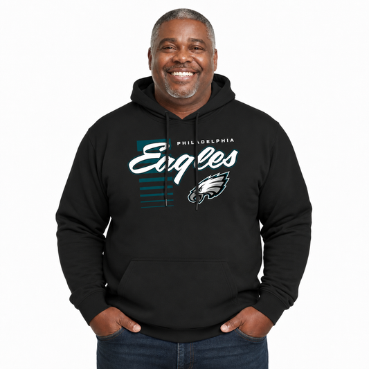 Philadelphia Eagles NFL Adult Unisex Retro Script Ultra Soft Fleece Hooded Sweatshirt - Black