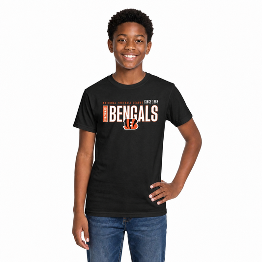 Cincinnati Bengals NFL Youth Modern Endzone T-Shirt Unisex Boys Girls - Black