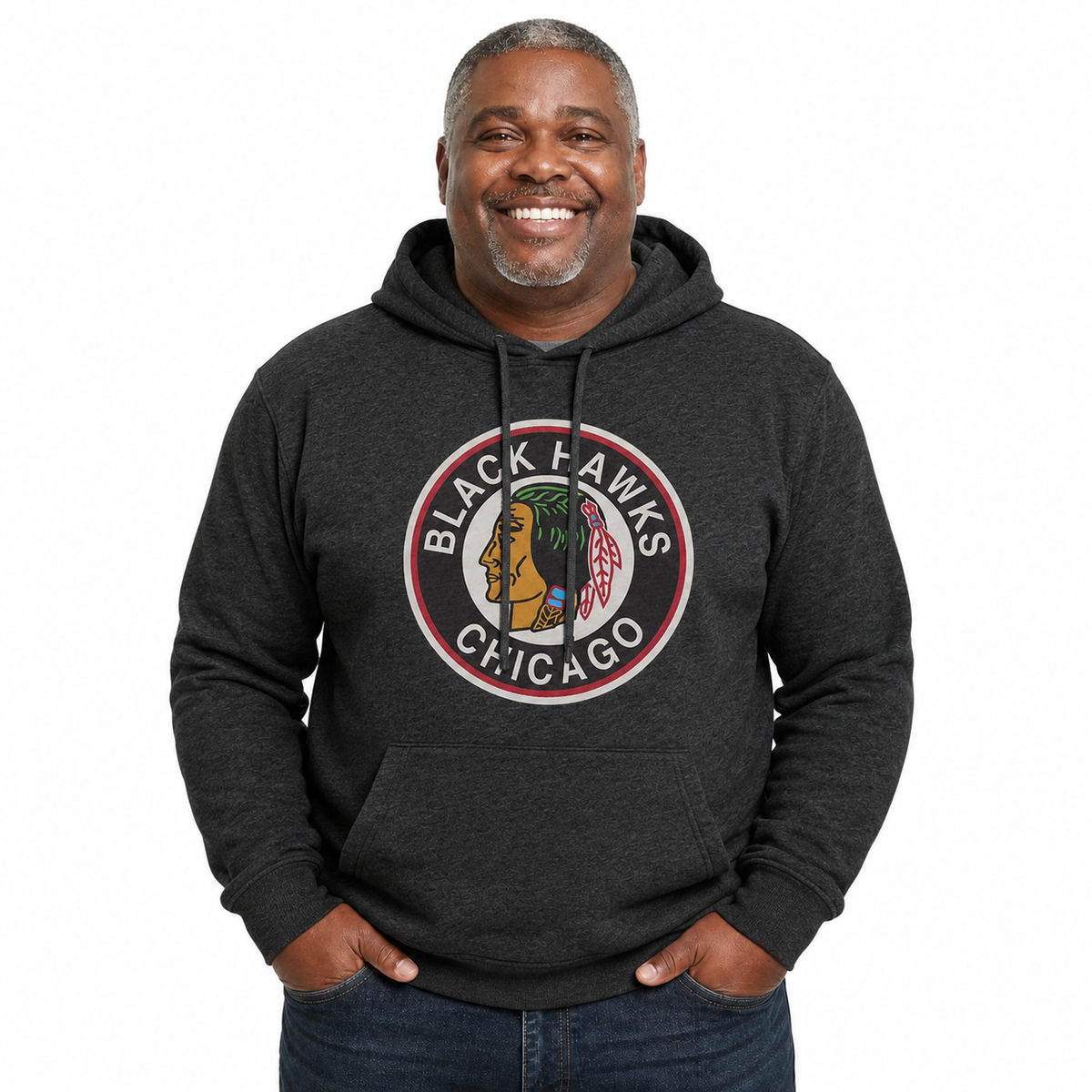 Chicago Blackhawks Retro Logo Fleece Hoodie - Black Heather
