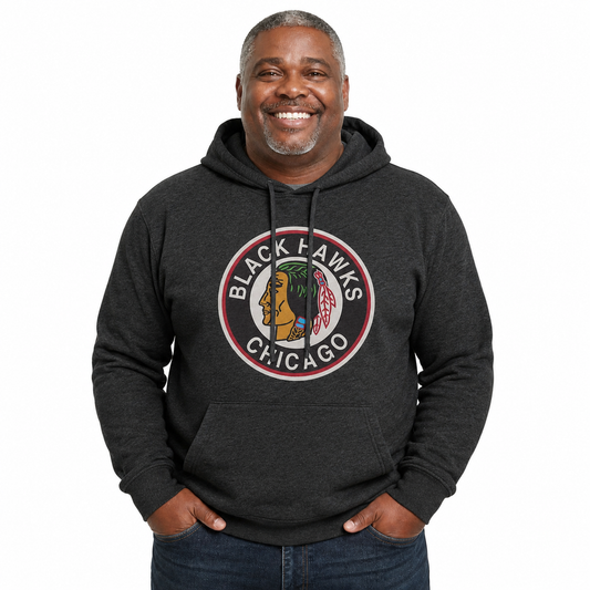 Chicago Blackhawks Retro Logo Fleece Hoodie - Black Heather