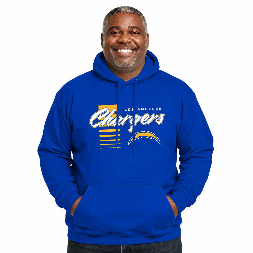 Los Angeles Chargers NFL Adult Unisex Retro Script Ultra Soft Fleece Hooded Sweatshirt - Royal